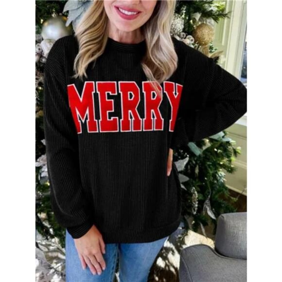 MERRY Round Neck Christmas Sweatshirt - Picture 1 of 3